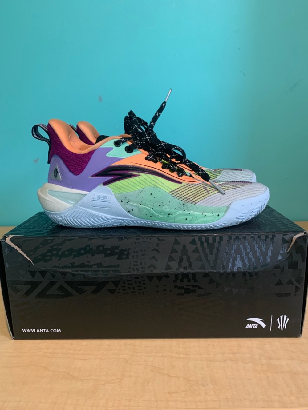 Anta Men's Multicolor Performance Basketball Sneakers - Green/Purple/Orange